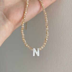 Quartz Beaded Necklace with Initial Pendant